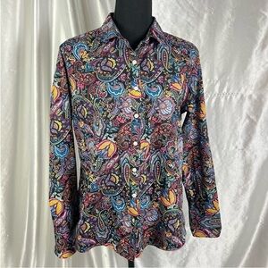 Lands’ End Paisley No Iron Supima Cotton Button-Up Blouse – Preppy Workwear 12P